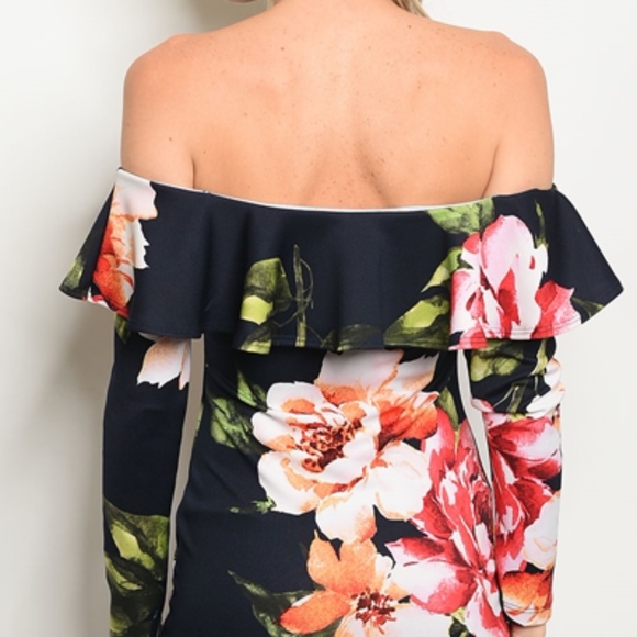 OFF SHOULDER BLACK FLORAL DRESS - Picture 3 of 4
